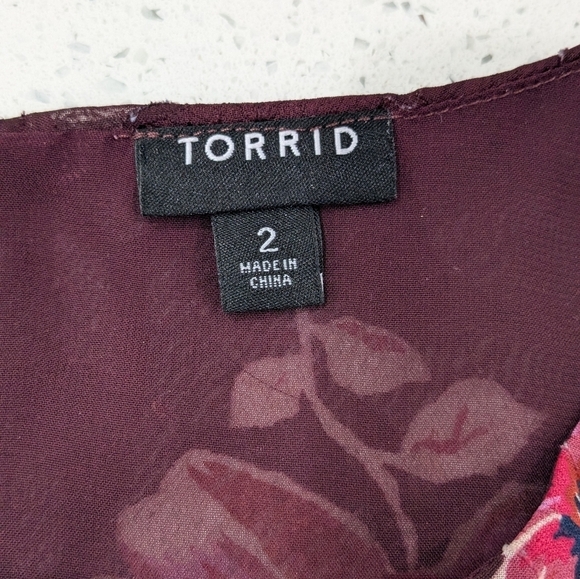 Torrid Burgundy Pink Floral Chiffon Tank Top Blouse Sleeveless Loose Fit Plus 2X - Picture 7 of 10